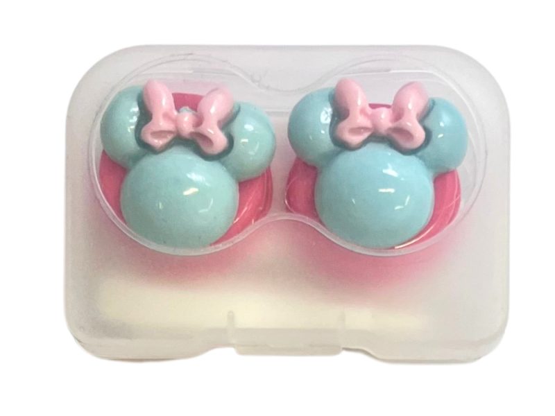 Kit de rangement pour lentilles de contact Minnie, Couleur : base rose, turquoise, noeud rose