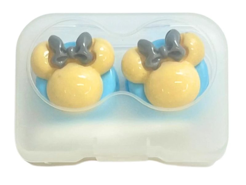 Kit de rangement pour lentilles de contact pour figurine Minnie, Couleur : base bleue, jaune, noeud gris