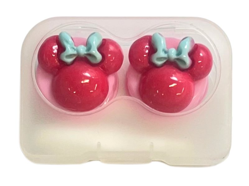 Kit de rangement pour lentilles de contact pour figurine Minnie, Couleur : base rose, rouge, noeud bleu