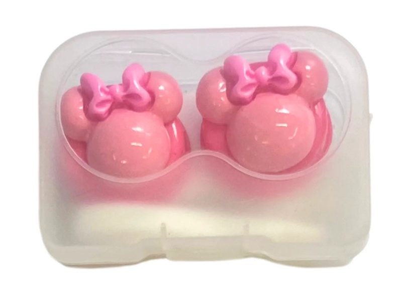 Kit de rangement pour lentilles de contact pour figurine Minnie, Couleur : base rose, rose, noeud rose