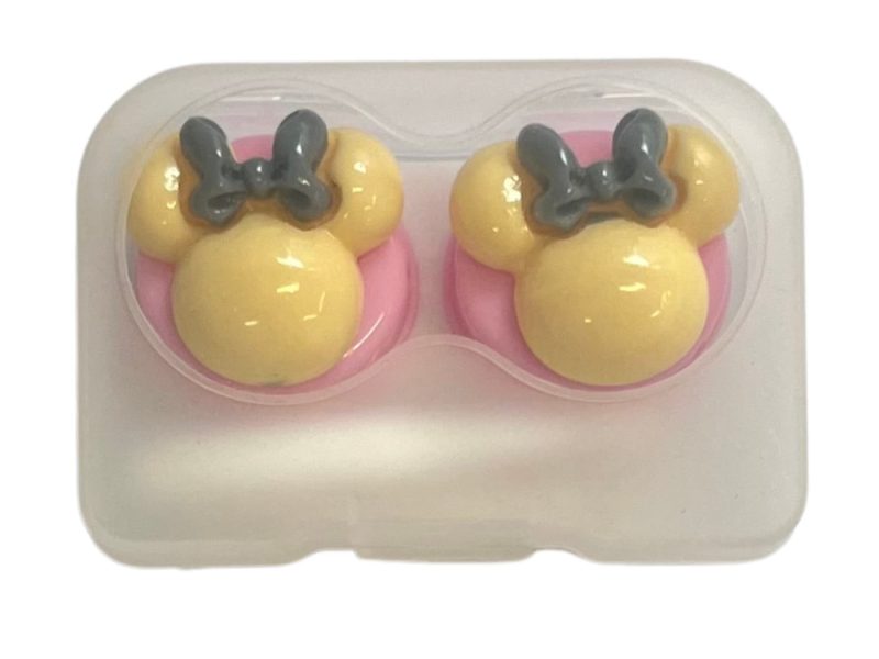 Kit de rangement pour lentilles de contact Minnie, Couleur : base rose, jaune, noeud gris