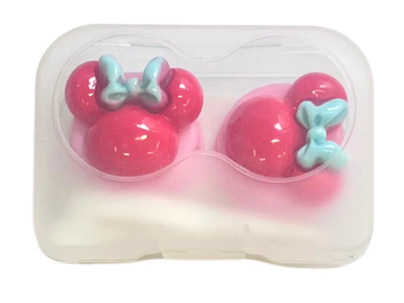 Kit de rangement pour lentilles de contact Minnie, Couleur : base rose, rouge, noeud bleu